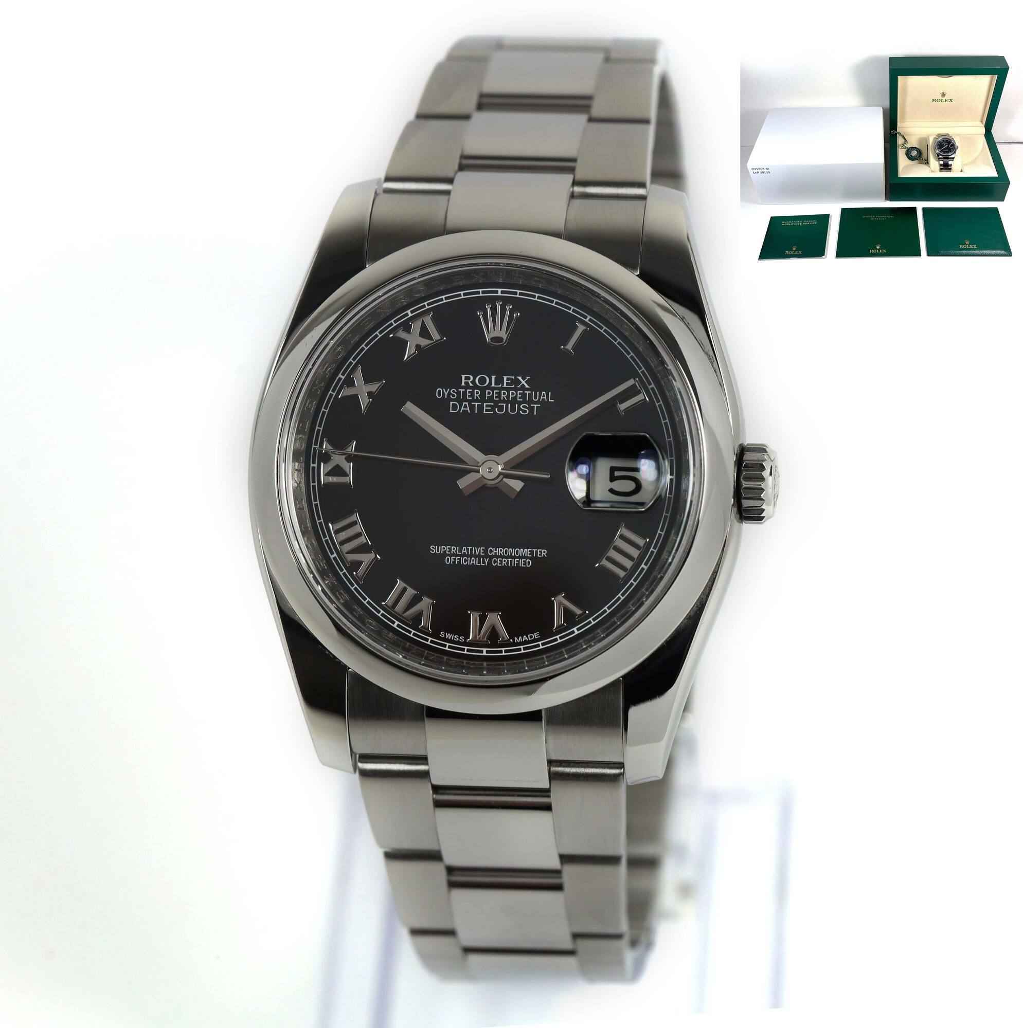 Rolex Datejust 36MM 116200 Black Roman Dial Box Booklets TNS