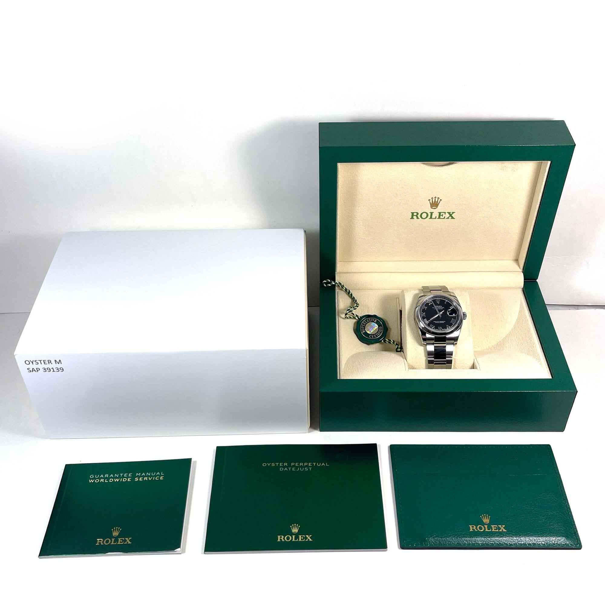 Rolex Datejust 36MM 116200 Black Roman Dial Box Booklets TNS