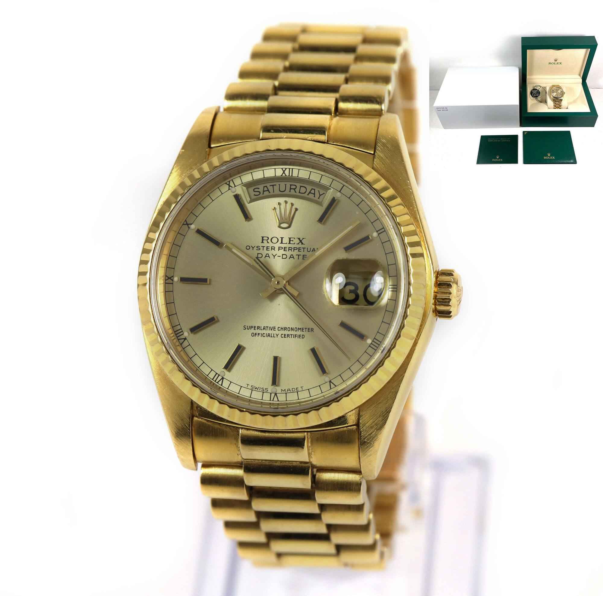 1979 Rolex Day Date President 18038 36MM 18K Yellow Gold Champagne Dial Box Booklets