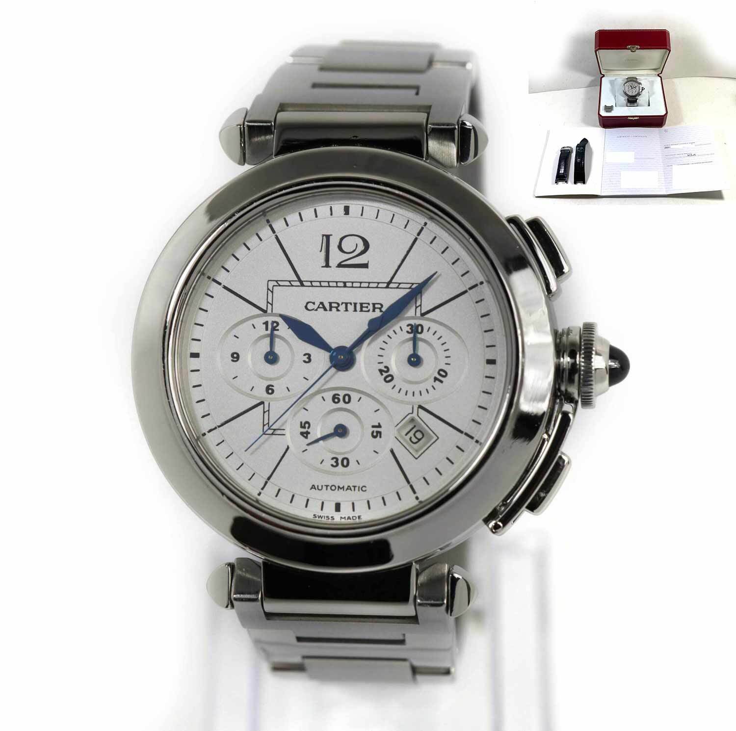 Cartier Pasha Chronograph 2860 42MM Silver Dial Box Papers