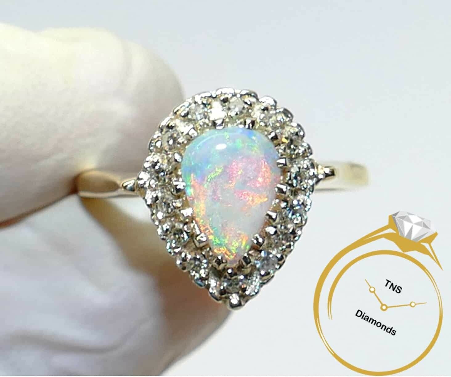 Pear Opal Diamond Halo Ring in 14k Yellow Gold - Size 9 - VS Clarity ...