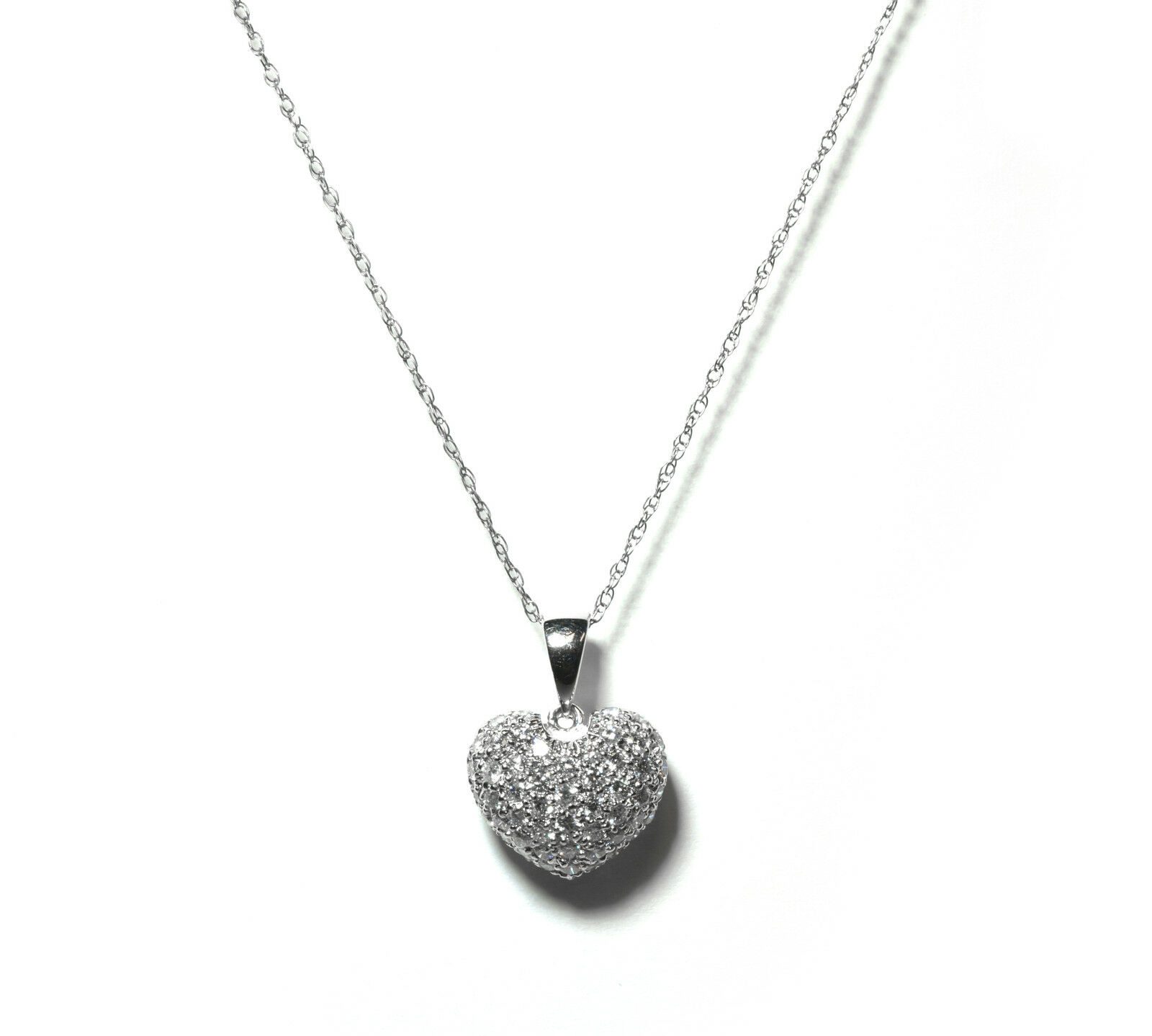 Authentic! Cartier 18K White Gold Diamond Pavé Small Heart Pendant Necklace