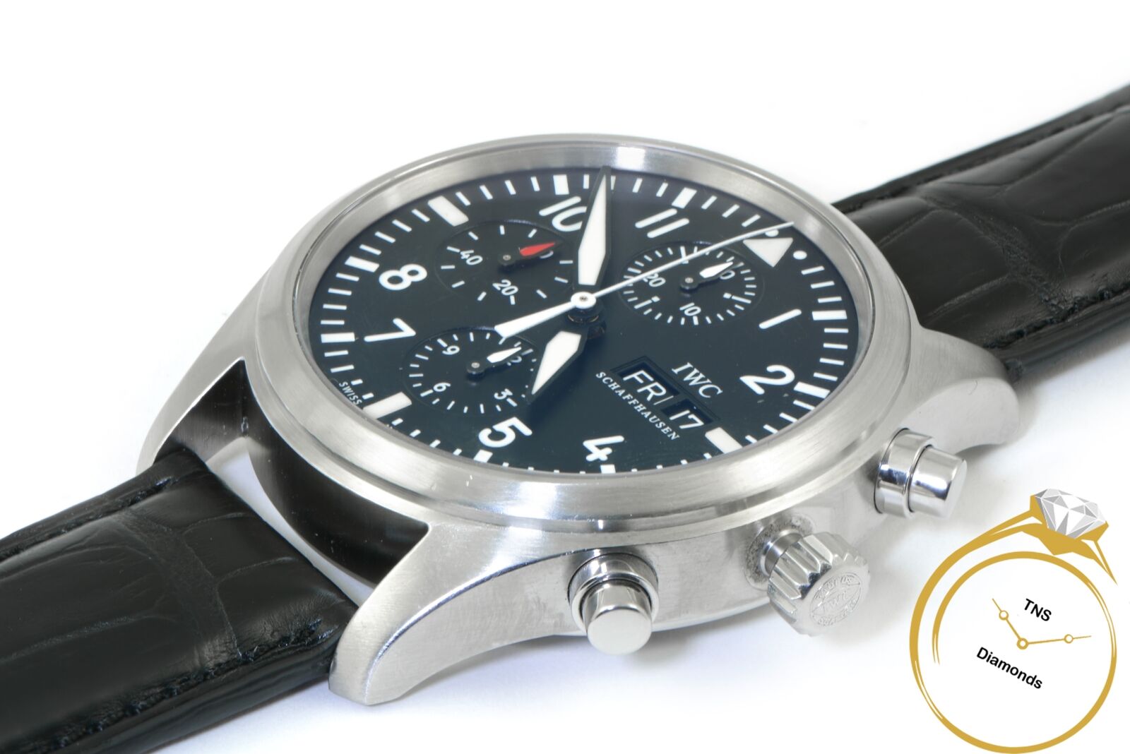 IWC Pilot's Chronograph 42mm Black Dial Day/Date 3717 IW3717-01 w/ Box