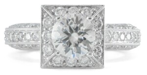 Art-Deco-Round-Halo-Semi-Mount-Diamond-Engagement-Ring-18k-White-Gold-SZ-65-111881608344