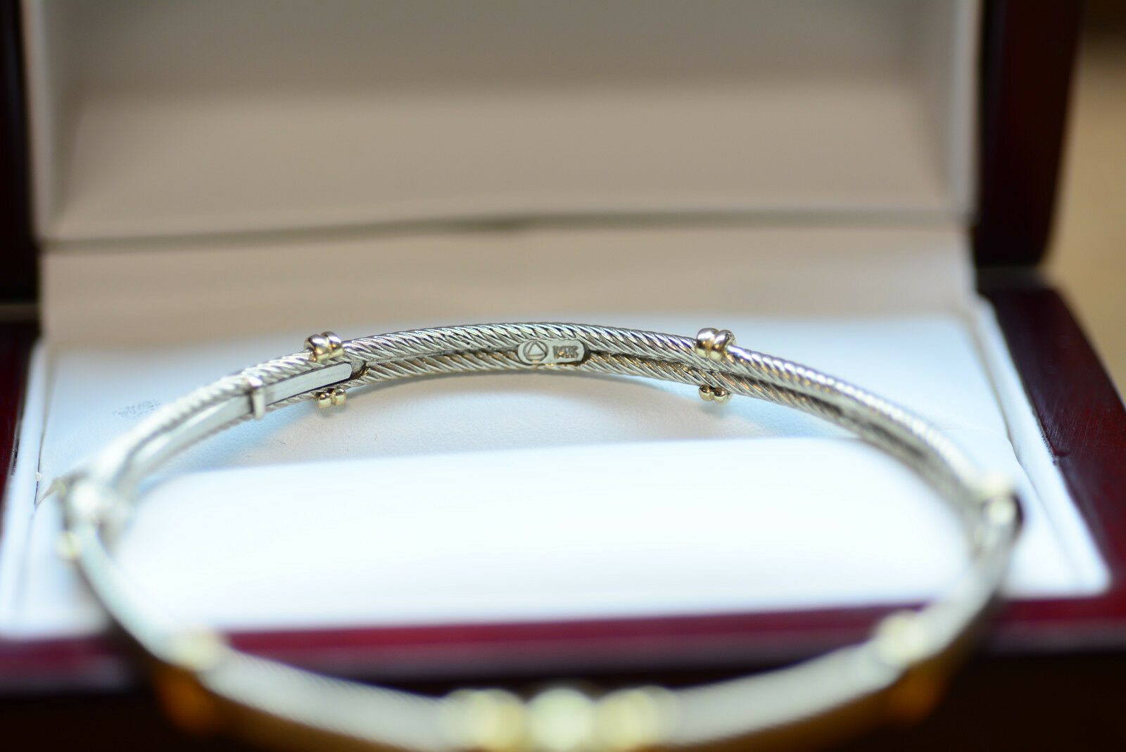 14K Two Tone White / Yellow Gold 0.35ct Diamond Cable Bangle Bracelet