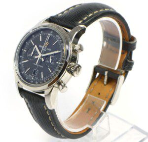 Breitling Transocean Chronograph 38 Black Dial Leather Boxes Steel