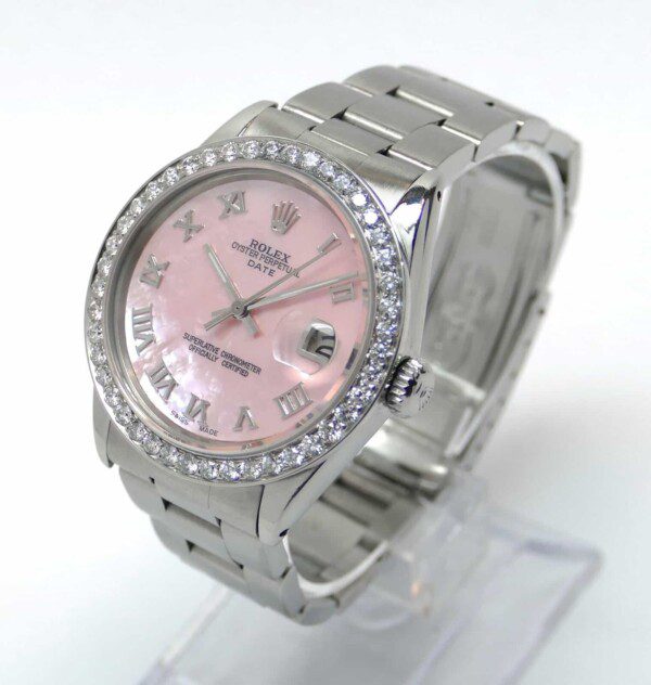 Ladies-Rolex-Oyster-Perpetual-Date-Pink-Pearl-Dial-22-Carat-Diamond-Bezel-34mm-173974745509-3